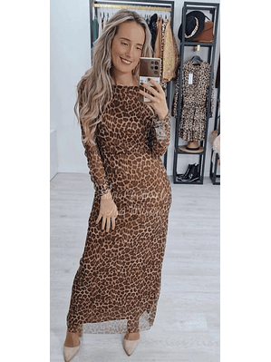 Vestido Leopardo com Decote nas Costas - TU
