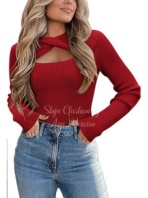 Camisola de Malha com Abertura no Peito - TU