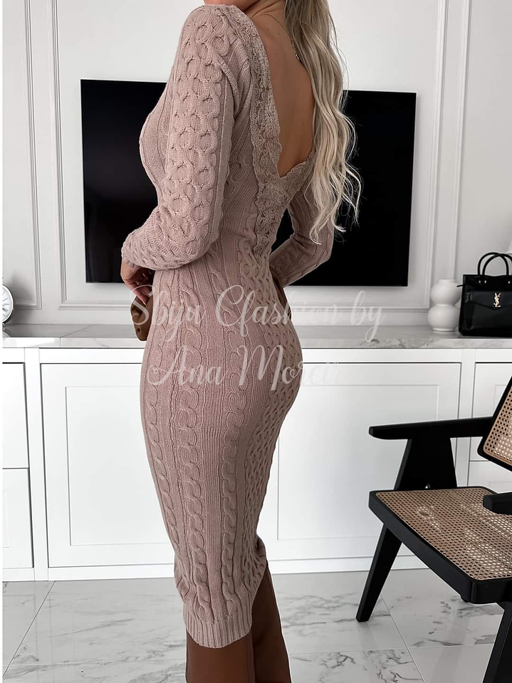 Vestido de Malha com Decote em Renda 4