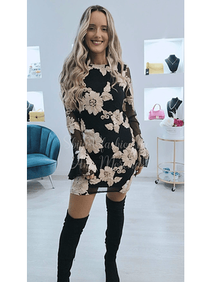 Vestido Preto com Flores Douradas