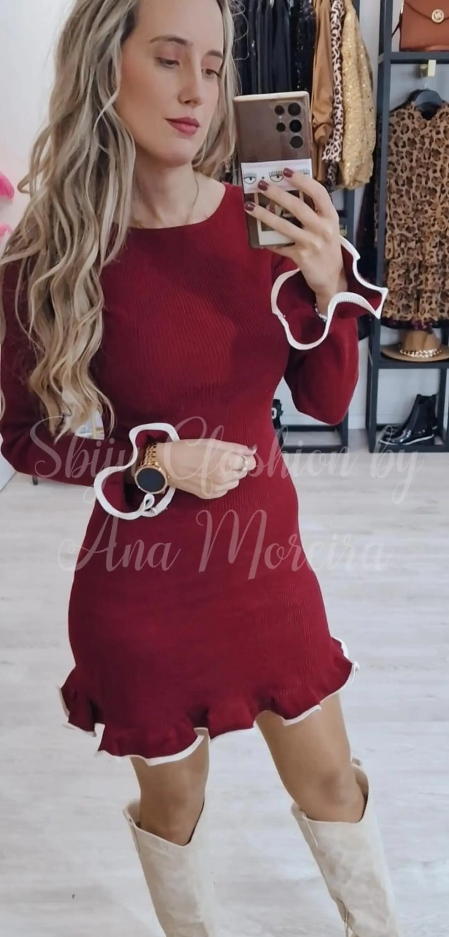 Vestido de Malha Canelada com Folho 5