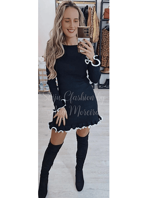 Vestido de Malha Canelada com Folho