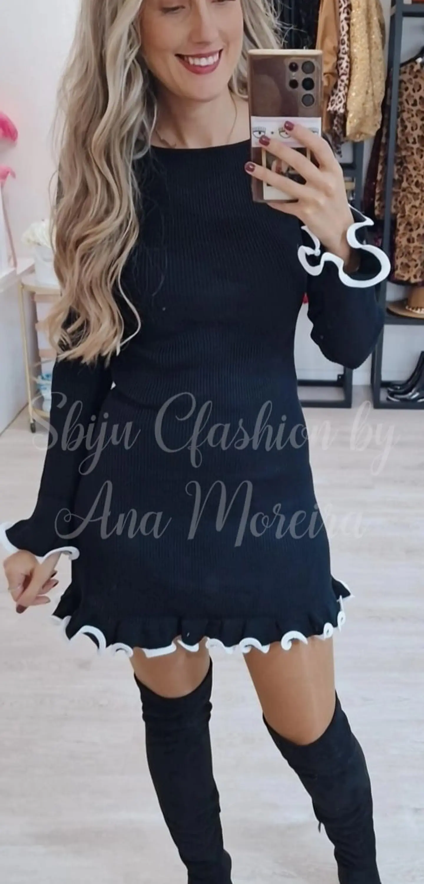 Vestido de Malha Canelada com Folho 3