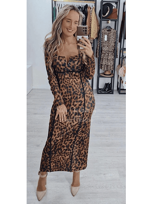 Vestido Midi Leopardo com Racha