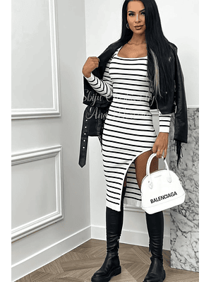 Vestido Midi às Riscas com Racha - TU