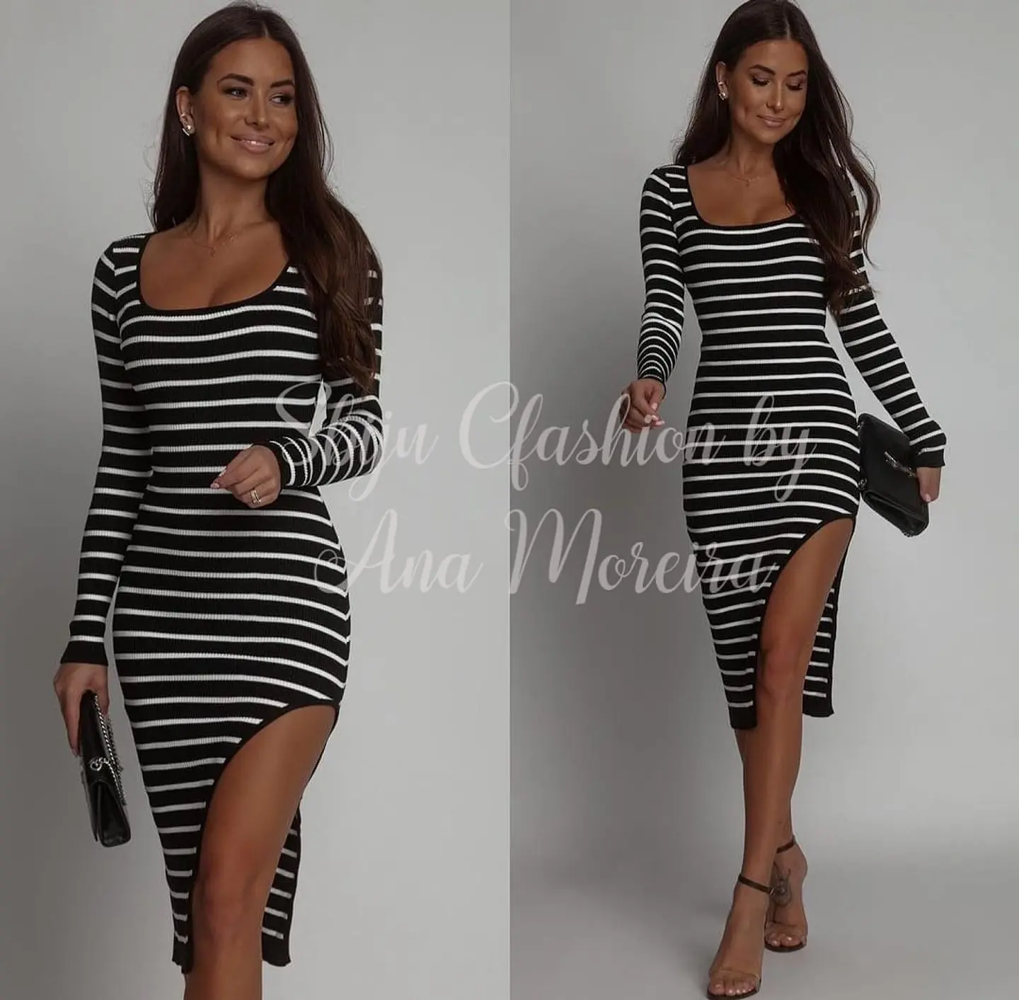 Vestido Midi às Riscas com Racha - TU 5