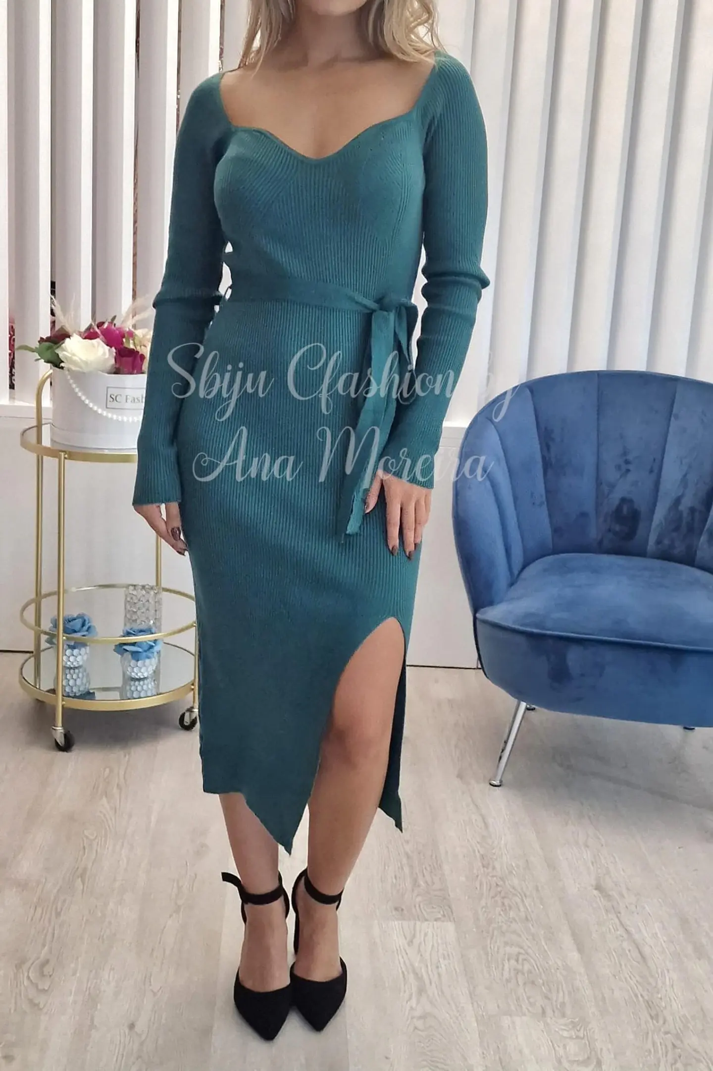 Vestido de Malha Midi com Cinto - TU 7