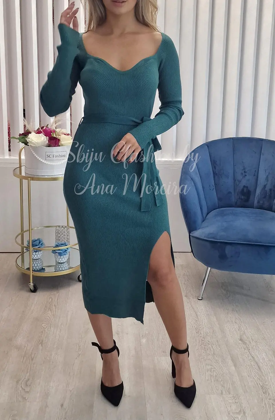 Vestido de Malha Midi com Cinto - TU 6