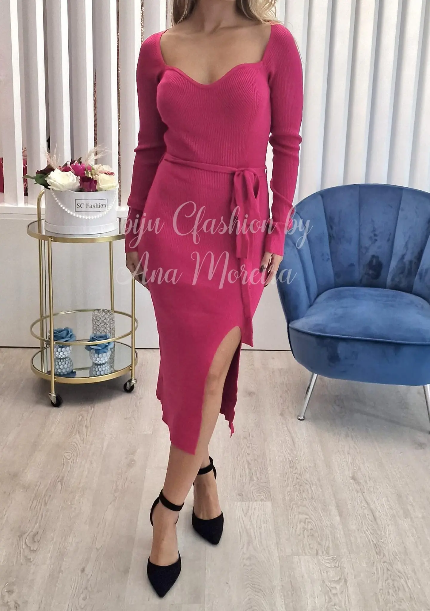 Vestido de Malha Midi com Cinto - TU 1