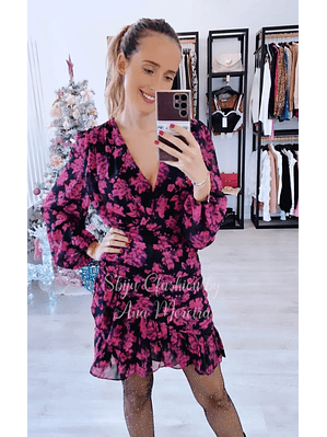 Vestido Preto com Flores Rosa 