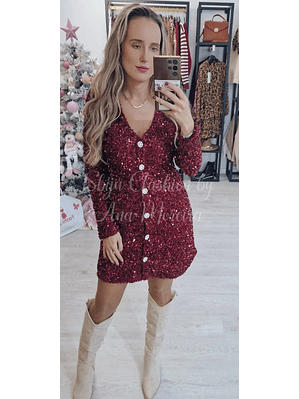 Vestido de Lantejoulas com Botões em Pérolas