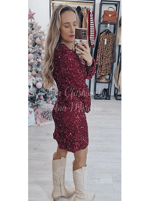 Vestido de Lantejoulas com Botões em Pérolas