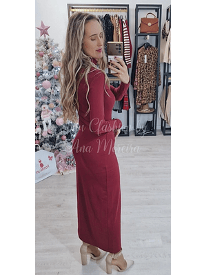 Vestido Comprido Bordô com Racha