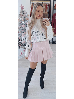 Saia Calção Rosa com Cinto