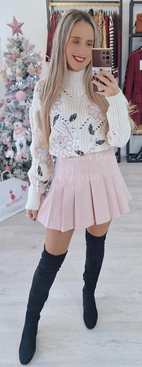 Saia Calção Rosa com Cinto