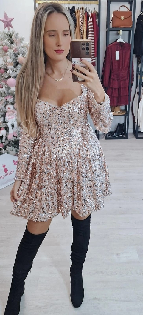 Vestido de Lantejoulas com Copa Incluída - TU