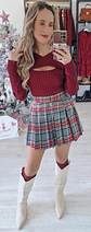 Saia-Calção com padrão Xadrez Bordô - thumbnail 2