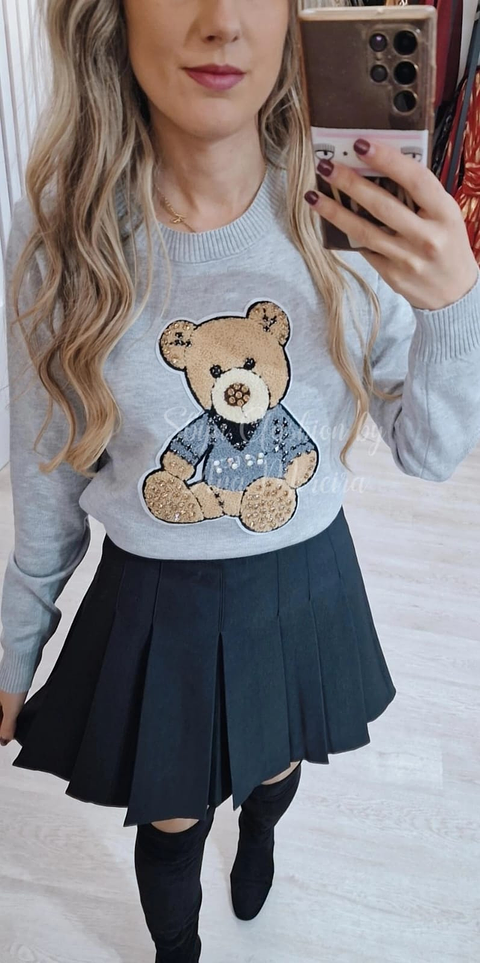 Camisola Cinzenta com Detalhe de Urso