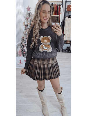 Camisola Castanha de Malha com Urso