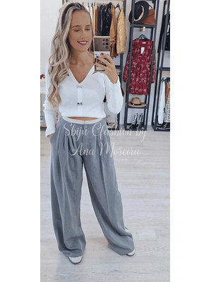 Calça de Alfaiataria com Risca Bege