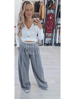 Calça de Alfaiataria com Risca Bege