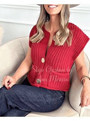 Colete de Malha com Botões Dourados - TU