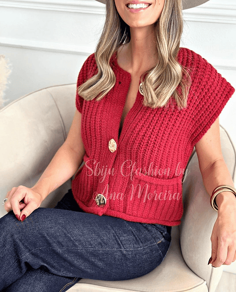 Colete de Malha com Botões Dourados - TU