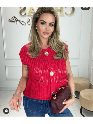 Colete de Malha com Botões Dourados - TU