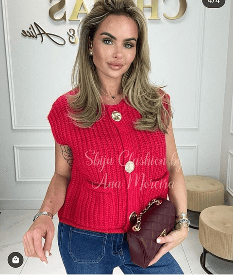 Colete de Malha com Botões Dourados - TU