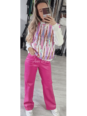 Calça em Ecopele Rosa Forte (Tamanho L)