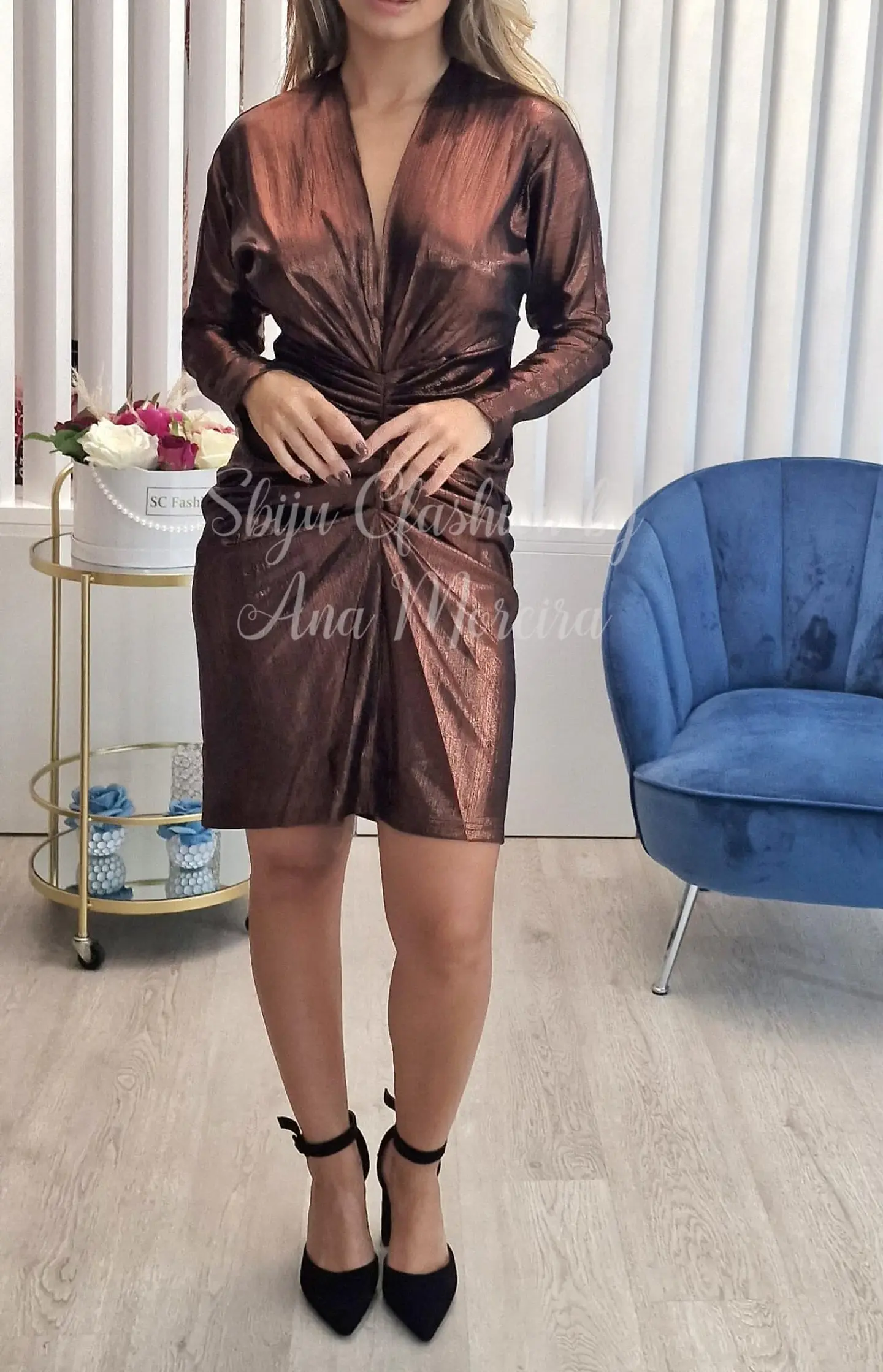 Vestido Cor Cobre Metalizado 1