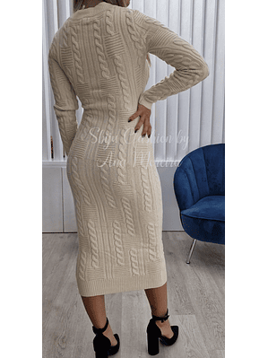 Vestido Midi de Malha Bege