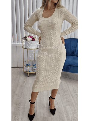 Vestido Midi de Malha Bege