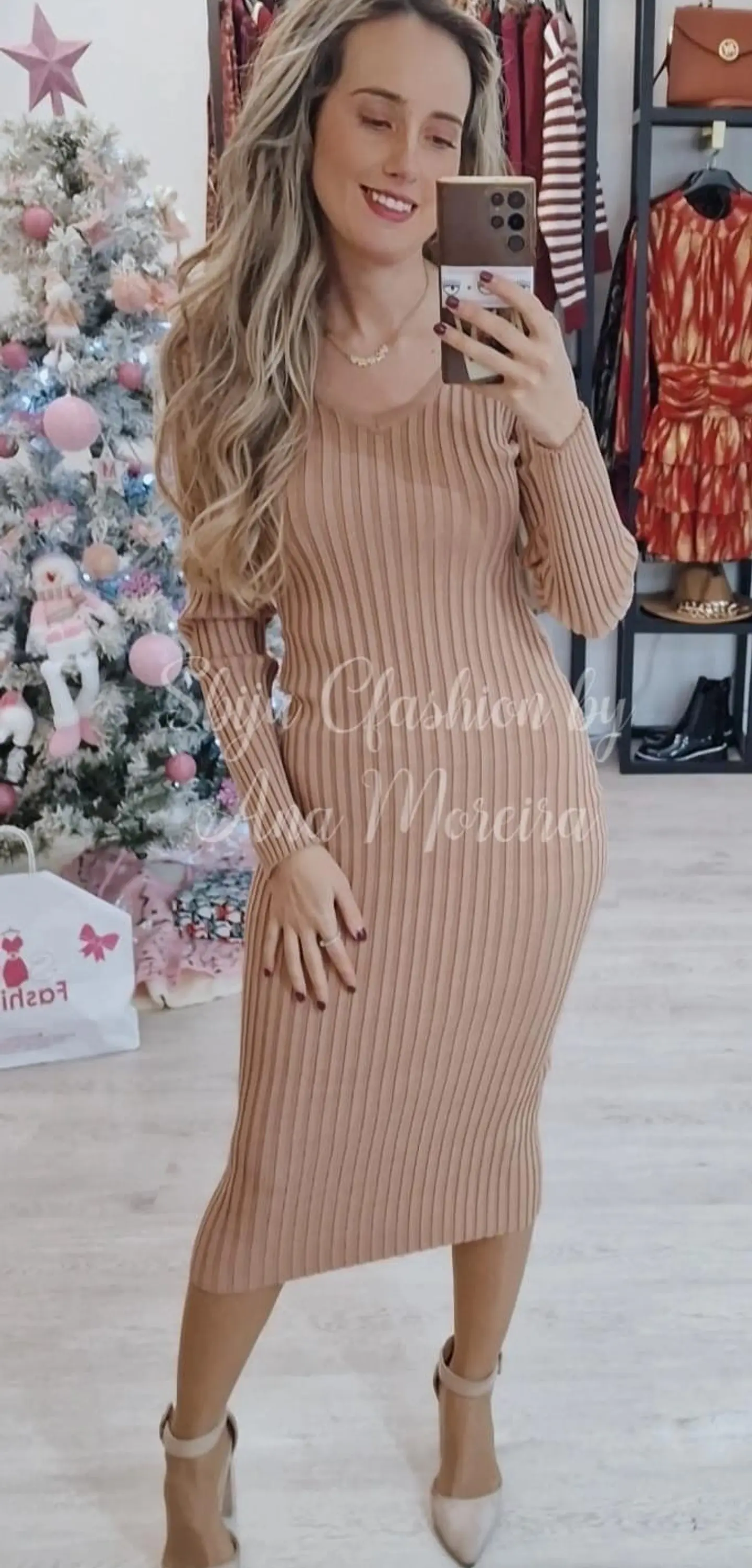 Vestido Midi de Malha Canelada - TU 1