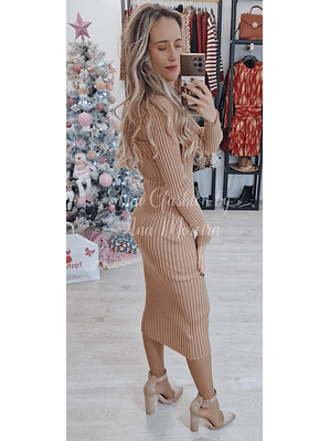 Vestido Midi de Malha Canelada - TU
