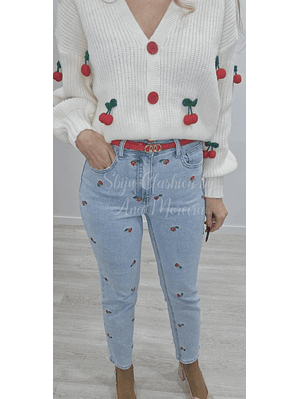 Calças com Detalhe de Cerejas 