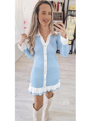 Vestido de Malha com Folho e Botões