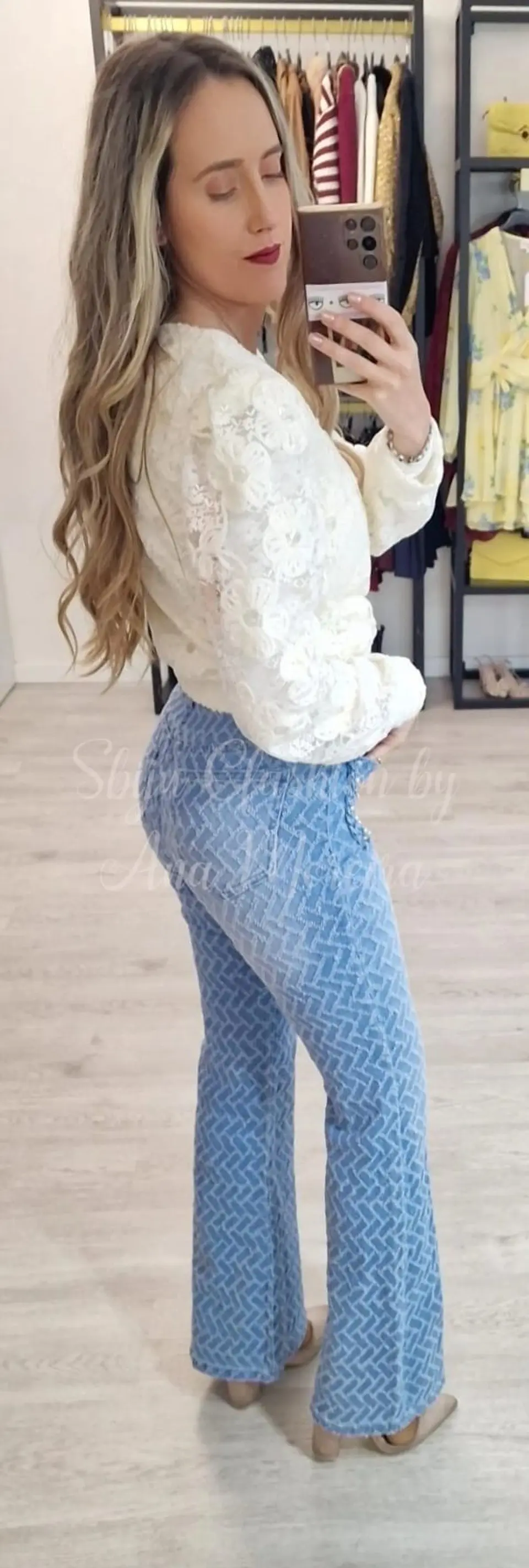 Calça de Ganga Boca de Sino com Detalhes nos Bolsos 5