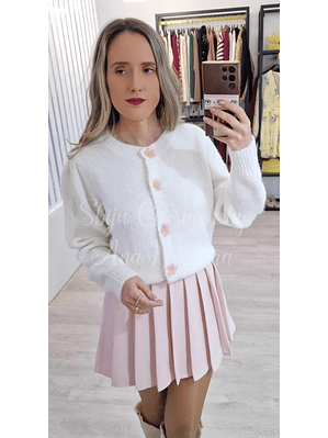 Cardigan com Detalhe de Flores Rosa