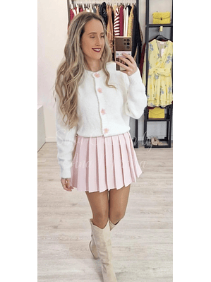 Cardigan com Detalhe de Flores Rosa