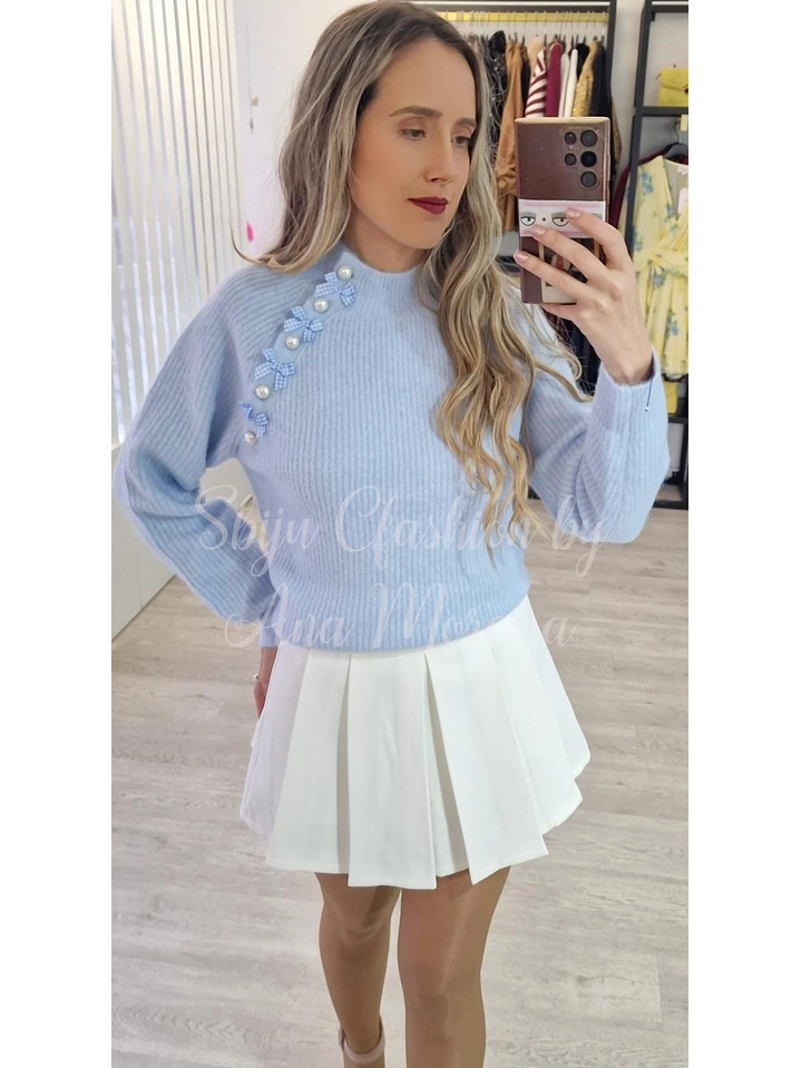 Camisola de Malha com Detalhe de Laços e Pérolas 6