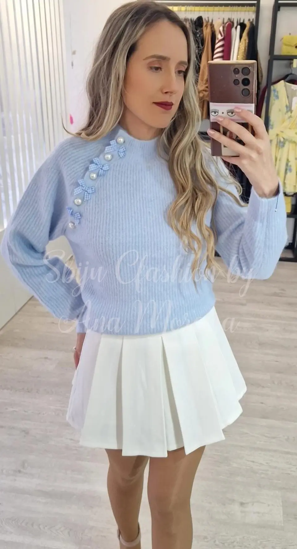 Camisola de Malha com Detalhe de Laços e Pérolas 6