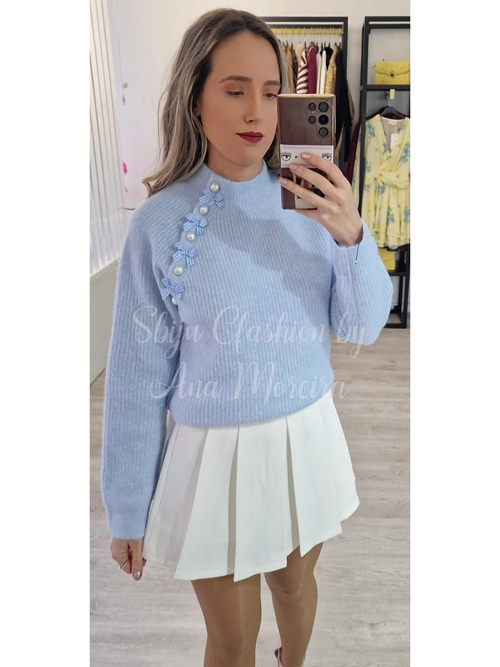 Camisola de Malha com Detalhe de Laços e Pérolas 7