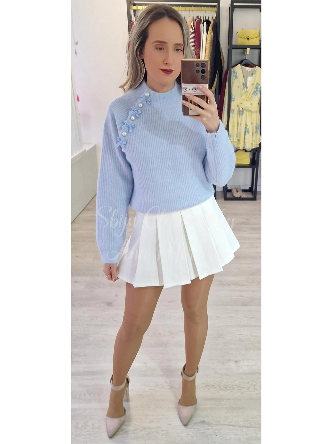 Camisola de Malha com Detalhe de Laços e Pérolas 5