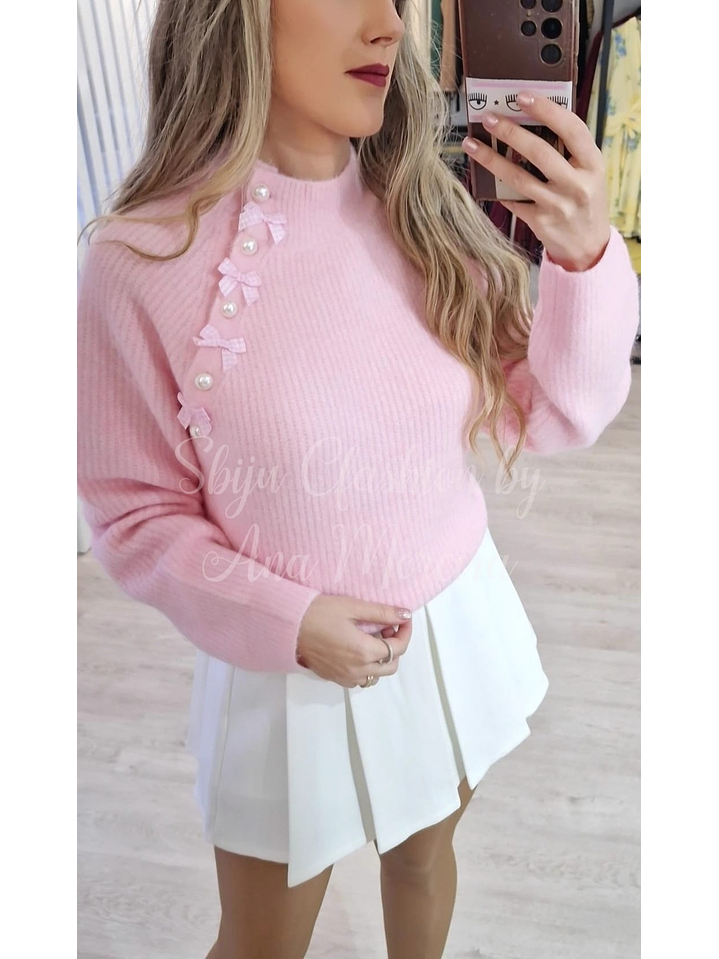 Camisola de Malha com Detalhe de Laços e Pérolas 3