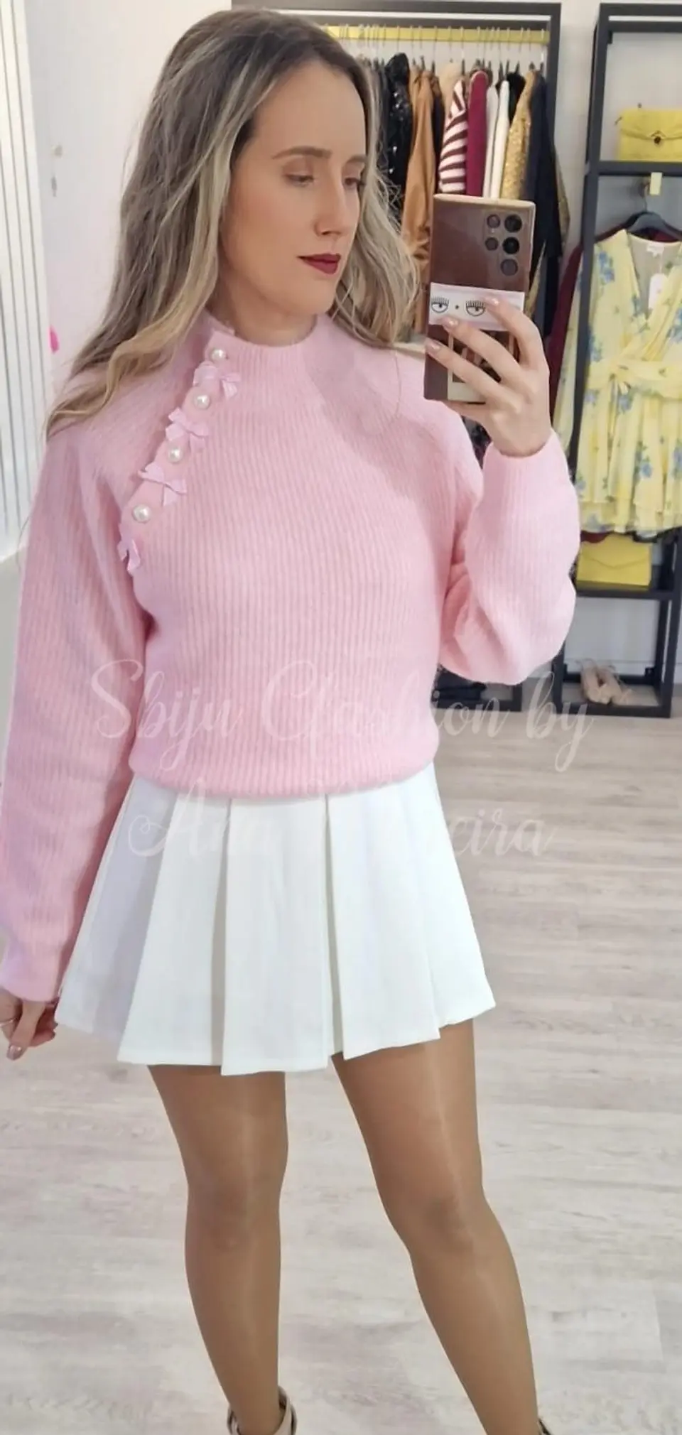 Camisola de Malha com Detalhe de Laços e Pérolas 2