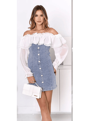 Vestido de Ganga com Folho 