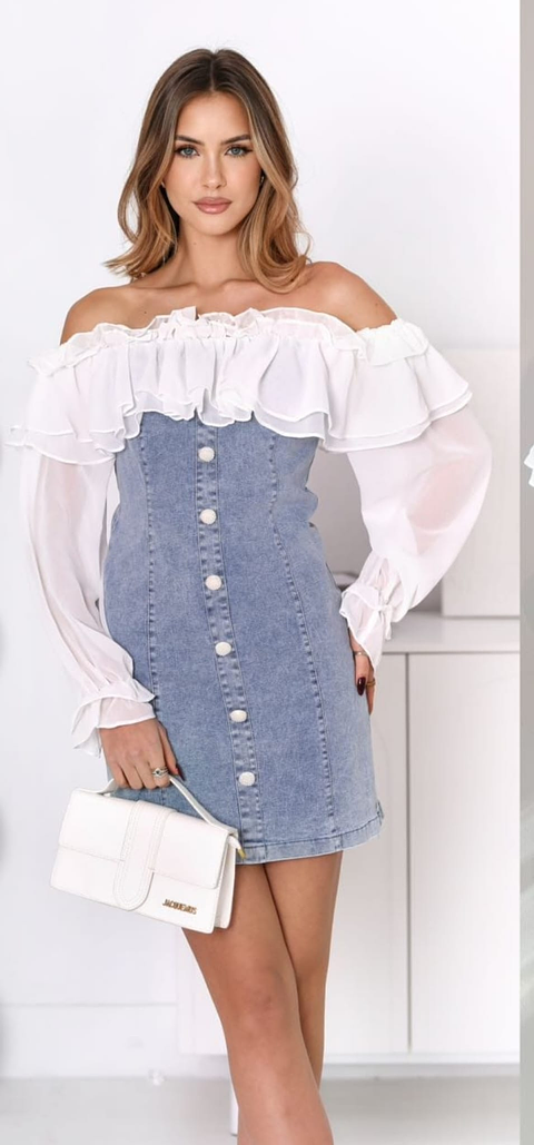 Vestido de Ganga com Folho 