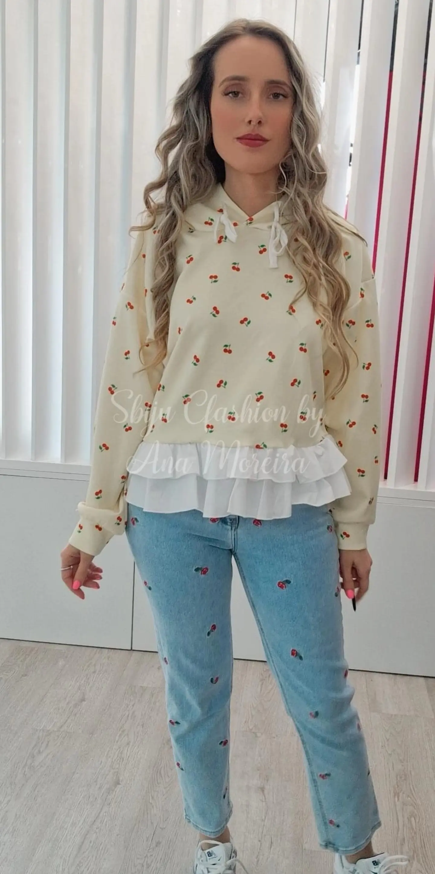 Camisola com Folho e Estampado de Cerejas 7