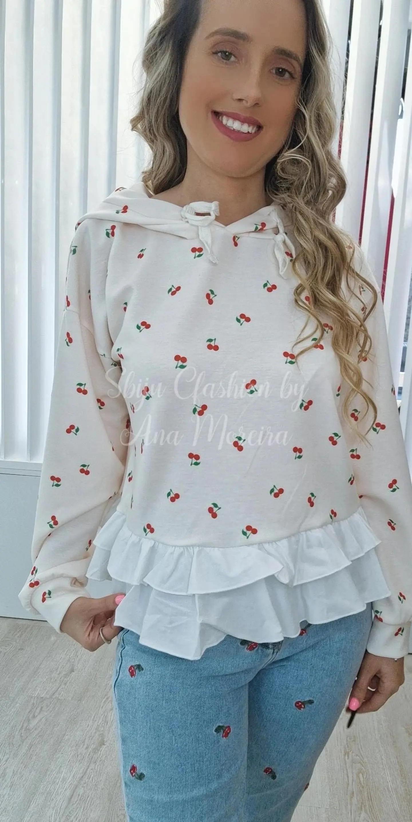 Camisola com Folho e Estampado de Cerejas 8